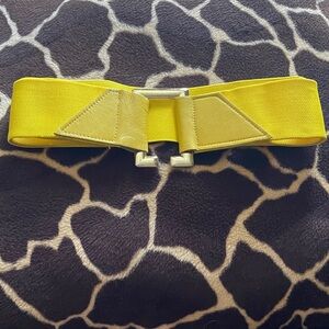 Vintage Yellow Elastic and Leather  Women's Belt with Gold tone Buckle